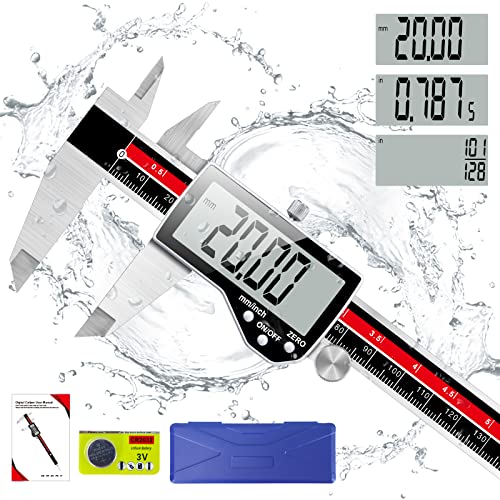 Qfun 6 Inch Digital Vernier Caliper Metal Metric Precision Measuring Tools | IP54 Waterproof ,Large LCD Screen & Auto-Off,Inch/Millimeter/Fraction Measurement Micrometer for Jewelry Engineer Carpenter