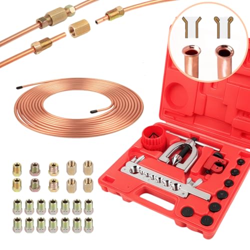Wostore 25FT 3/16" Copper Coated Brake Line Kit & Flaring Tool, 24 Fittings - size: Double flare kit with 3/16" Brake Line