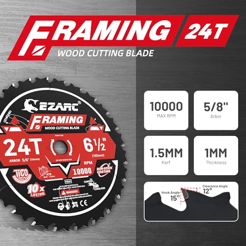 EZARC 6 1/2 Circular Saw Blades, 24T for Wood and Nails, 2-Pack - size: 6-1/2'', style: 24T