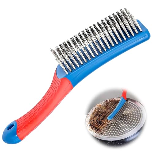 Wire Brushes,Heavy Duty Stainless Steel Wire Scratch Brush for Cleaning,Metal Wire Brush with Rubber Handle for Rust Removal & Paint Removal (1 Pcs (8-Row)) - color: 1 Pcs (8-row)