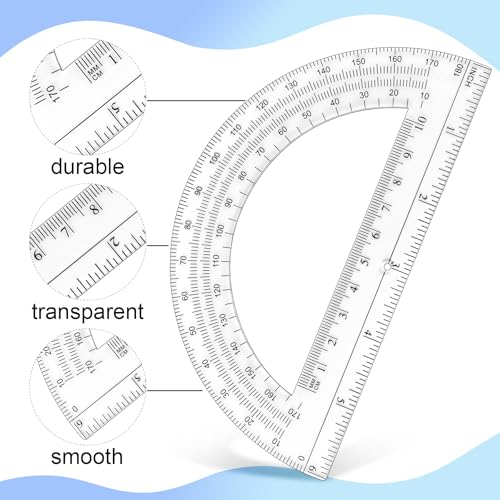 Unjoo Plastic Protractor 6 Inch Math Protractors 180 Degrees, 2 Pack (Red) - color: Red