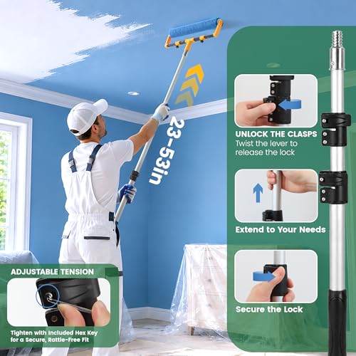 VOOMEY 18 Inch Paint Roller Kit, Contractor-Grade Large Paint Roller with 23-53 Inch Adjustable Extension Pole, Nylon & Polyester Roller Covers for Walls, Ceilings, Drywall and Textured Surfaces - size: 18" 13pc Paint Roller Kit