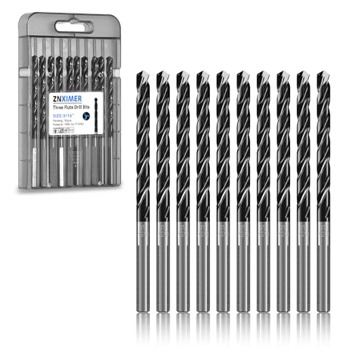 3/16" Triple Spiral Flute Cobalt Drill Bit Set (Pro - TiAlN Coated), Metal Drill Bit Set for Steel, Hardened Metal, Stainless Steel, 10-Piece with Index Storage Case - size: 3/16 in (10pcs)
