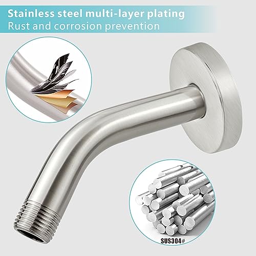 Shower Arm with Flange, 6 Inches Wall Mount Replacement Shower Head Arm For Fixed Shower Head and Handheld Showerhead, Brushed Nickel - color: Brushed Nickel, style: 6 Inch