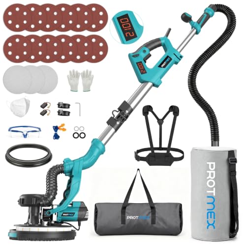 Drywall Sander with Vacuum Dust Collector, 1000W Popcorn Ceiling Removal Tool, Electric Drywall Sander with Digital Display Screen 9 Variable Speed 800-2100RPM, Foldable & Extendable Handle