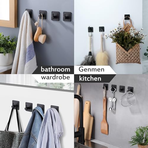 YIGII Adhesive Hooks/Towel Hook - Wall Hooks Stick on Heavy Duty for Hanging Towels/Coat/Hat/Bag in Bathroom, Bedroom, Dorm, SUS-304 Stainless Steel Matte Black 4 Packs - color: Black-A