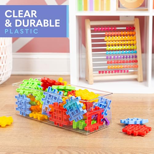 Plastic Food Storage 6 Pack Clear Container Bin with Handles for Organizing Kitchen, Pantry, Refrigerator, Freezer, Pantry, Cabinet, Closet, Bathroom. 16”x6”x5” - size: 16x6x5
