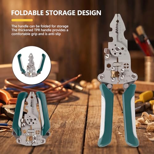 Multifunctional Foldable Automatic Wire Stripper and Cutter, Portable Crimping Tool for and Stripping tools & home improvement - color: Green