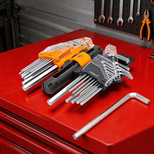 MULWARK 27-Piece Allen Wrench Set Metric and SAE Hex Key Set with L-to-T Torque Handle, CR-V Steel for Auto, Bike, Furniture and Machinery - style: 27 pcs Metric SAE