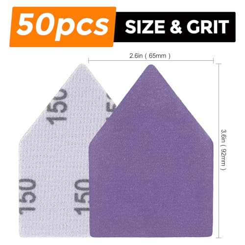 POLIWELL Triangle Sanding Sheets 50PCS 90x65mm Ceramic Alumina - size: 150 Grit