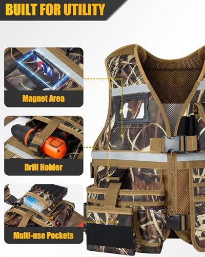 Electrician Tool Vest for Men, Carpenter Safety Work Vest - color: Camouflage
