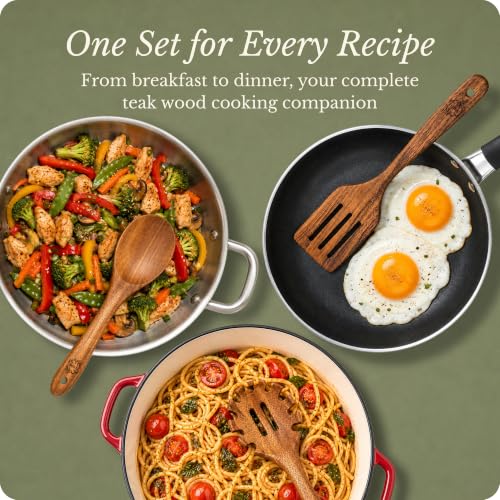 ELIBRE 9-Piece Teak Wood Kitchen Utensil Set, Heat-Resistant, Food Grade