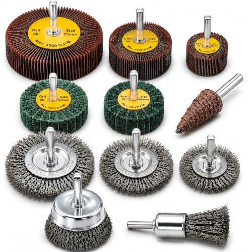 11-Pc Rotary Tool Kit, 1/4" Drill Brush Set for Rust Removal