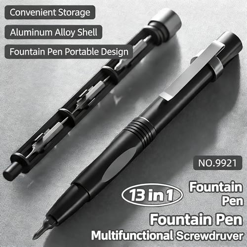 13 in 1 Multi Bit Mini Screwdriver Set Magnetic, Manual Precision Screwdriver Set, EDC Pen Screwdriver for Eyeglasses, Electronics, Watches, Phones, Laptops, Cameras, Gadgets for Men - color: Black