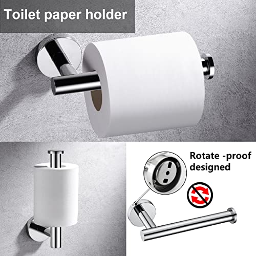 5 Pieces Polished Chrome Bathroom Hardware Accessories Set,Hand Towel Ring,16 inch Towel Bar,Toilet Paper Holder,2pcsTowel Hooks,Round SUS304 Stainless Steel Heavy Duty Wall Mount Holder,Towel Rack - color: Polished Chrome, size: 5 piece 16"