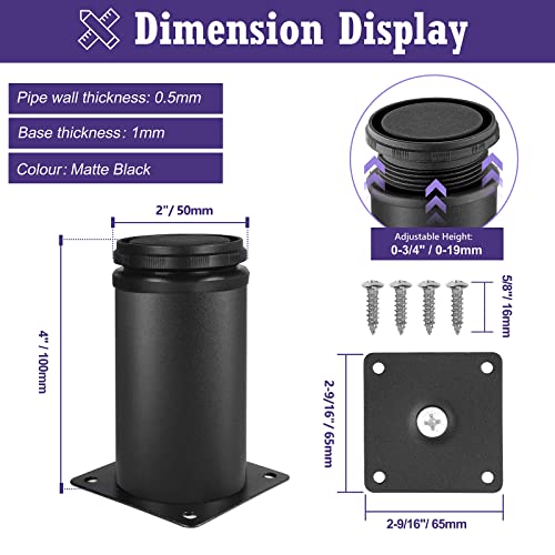 4 Inch Metal Furniture Legs Stainless Steel Adjustable Legs Black Metal Legs Round Cabinet Legs for Coffee Table Cabinet Desk Sofa Shelves, Pack of 8 - color: Black, size: 4"