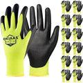 OKIAAS PU Coated Work Gloves Men, Ultra Grip & Lightweight, 12 Pairs Bulk - color: Yellow (12 Pairs), size: Small