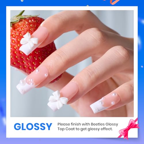 Beetles 3Pcs 15ml White Gel Nail Polish and No Wipe Gel Top Coat and Base Coat Set, Soak Off UV Lamp and Glossy Long Lasting French Manicure Art Design Kit (Pack of 2) - color: G-Clear-3