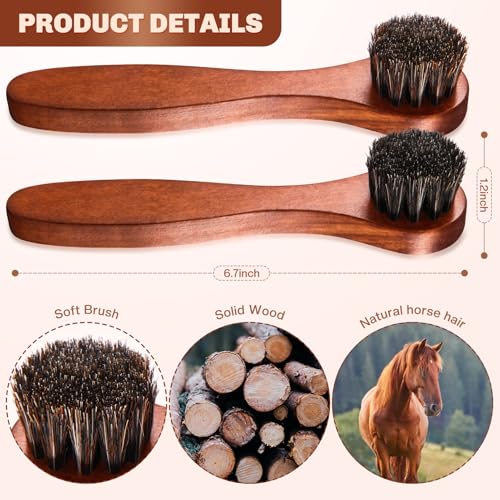 2 Pcs Horsehair Shine Shoes Brush Kit Polish Dauber Applicators Cleaning Leather Shoes Boots Care Brushes Suede Cleaner Brush(Brown Long Handle) - style: Brown Long Handle