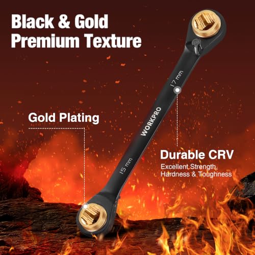 WORKPRO 3 PCS 4-in-1 Reversible Ratcheting Wrench Set, Metric, Anti-Slip - style: Metric