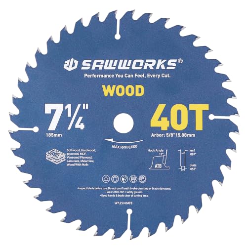 SawWorks 7-1/4" 40T Thin Kerf Circular Saw Blade General Woodworking - size: 7-1/4 In 40T