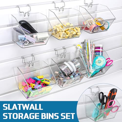 Layhit 6 Set Pegboard Bins with Metal Hooks 5.1" Hanging Organizer | Slatwall Accessories, Workshop Clear Pegboard Baskets, Office Craft Supply Holder, Garage Wall Hanging Storage Containers