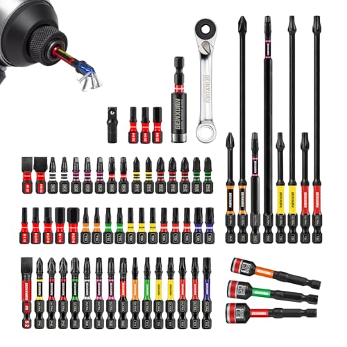 Geinxurn 66Pieces Impact Screwdriver Bits Set, Magnetic S2 Steel Phillips/Slotted/Square/Torx/Hex Insert Power Bits Tips with Impact Bit Holder and Impact Nut Driver and Mini Wrench - size: Mixed-66Pcs