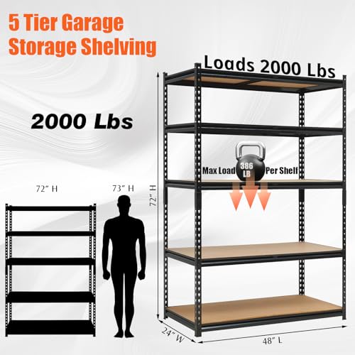 48x24x72 Heavy Duty Garage Storage Shelves,5-Tier Metal Shelving Units - size: 48x24x72