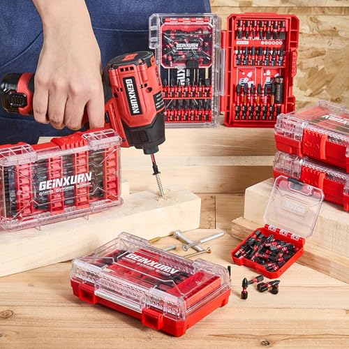 Geinxurn 65Pieces Impact Screwdriver Bits Set, Magnetic S2 Steel Phillips/Slotted/Square/Torx Insert Power Bits Tips, Impact Bit Holder with Red Storage Box Case - style: STKB065-RD