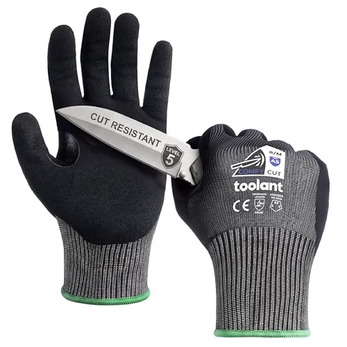 toolant ComfyCut A5 Cut Resistant Work Gloves, ANSI & EN388 Certified Protection with Second Skin Comfort, Fiberglass-Free, Touchscreen & Flexible Grip, for Woodworking, Warehouse, Assembly, Large - size: Large