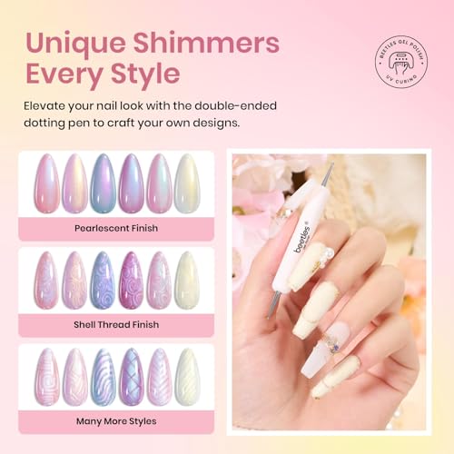 Beetles Pearl Gel Nail Polish, 6 Colors Shimmer White Pink Purple - color: A-White Pink Purple| Song of freedom