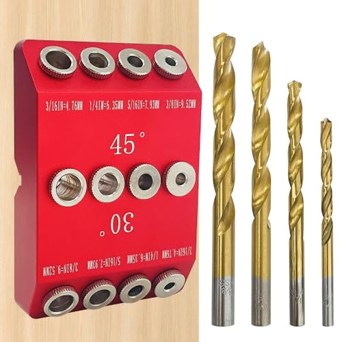 30 45 90 Degree Angle Drill Guide Jig with 4 Drill Bits for Angled/Straight Holes, 4 Sizes Aluminum Drill Hole Guide Jig Drill Template Block for Cable Railing Deck Stair Handrail