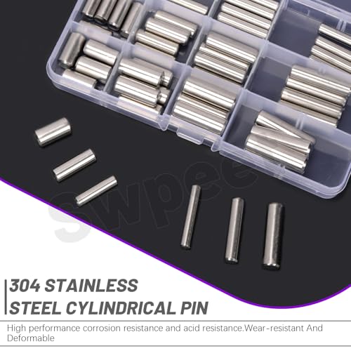 Swpeet 60Pcs M6 M8 M10 304 Stainless Steel Dowel Pin Assortment Kit, Cylindrical Shelf Support Peg Pin Rod Fasten Elements for Maintenance and Connection (with A Storage Box ) - size: M6