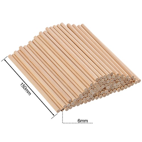 EBOOT 100 Pack Unfinished Natural Wood Craft 6 x 1/4 Inch Wooden Dowel Rods