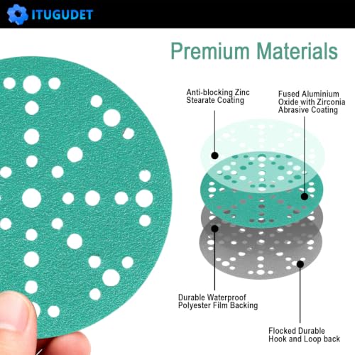 6 Inch 49 Hole Wet Dry P60 Grit Sanding Discs - 50 Pack Box - color: 60 Grit, size: 6 Inch 49 Hole