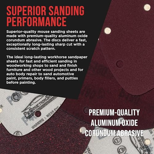 ProductionShop Premium 5-Hole Pattern Mouse Detail Sander Sandpaper Sheets, 160 Disc Variety Pack, Grits 40, 60, 80, 100, 120, 150, 180, 220, 320, 400, 600, 800 - Hook & Loop - Woodworking Furniture - style: Variety Pack 160