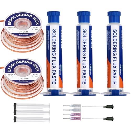 Solder Wick Braid And Solder Flux Paste, No Clean Soldering Flux(10cc) Soldering Remover Tool, 10ft Desoldering Wick Braid For Electronics Repair For Disassemble Electrical Components - style: 2pcs+3pcs