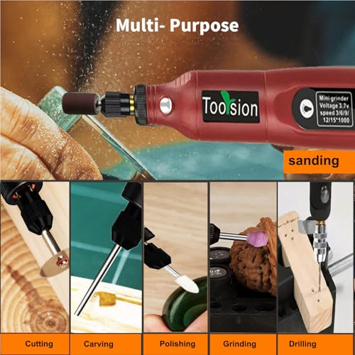 Mini Cordless Rotary Tool,45 PCS Accessories and USB C Charging and 3.7V 2.0Ah rechargeable battery pack rotary tool kit,5-speed for sanding,engraving,polishing,cutting, Diy Crafts（red）