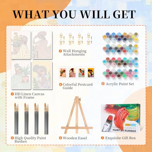 Okarina 4 Pack Paint by Numbers Kit for Adults with Frame, African Women - color: OP4FUS2510-01