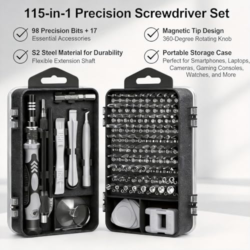 115-in-1 Small Screwdriver Set,Precision Screwdriver Set, Professional Repair Tool Kit for Phone, Computer, Watch, Console, Eyeglass and Electronic, Men Tools Gift Gray - color: Gray