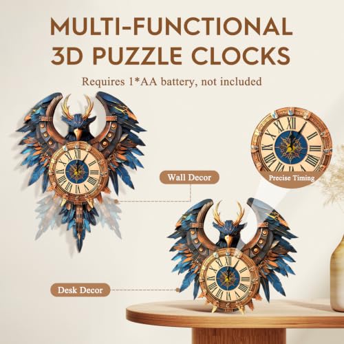 3D Wooden Puzzles for Adults-Thunderbird Clock Puzzle-Adult Crafts - color: Thunderbird Clock