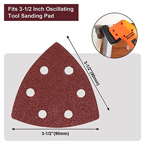 120 Pcs Triangle Sanding Pads, 40 Grits Detail Sander Sandpaper Hook and Loop Sanding Sheet,3.54"(90mm) Triangular Sandpaper for 3.5" Oscillating Multi Tool - size: 40 Grit, style: Hole