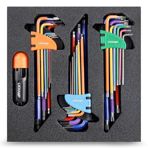 Lichamp 27Pcs Color Coded Hex Key Set, SAE & Metric, Long Arm Ball & Torx