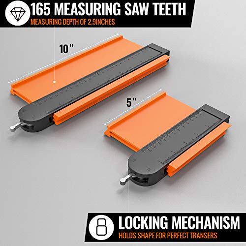 Contour Gauge Duplicator with Lock, 2 Pack Widen Shape Contour Duplication Gauge Profile Tool (5" & 10"), Precisely Copy Irregular Shape Instant Template for Corner, Pipe, Tile, Flooring, Molding