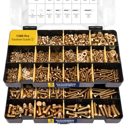 Bonost 1380pcs Nuts and Bolts Assortment Kit, Zinc Plated, Grade 8.8 M4-M8