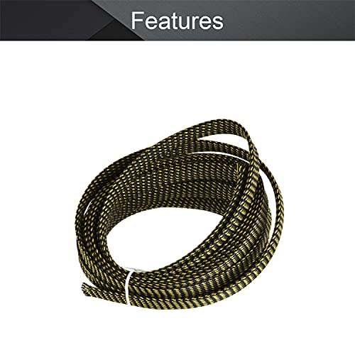 Othmro 5m/16.4ft PET Expandable Braid Cable Sleeving Flexible Wire Mesh Sleeve Black Gold,for TV Audio PC Cords Protecting from Pets Chewing - color: Black Gold, size: 12mmx5m