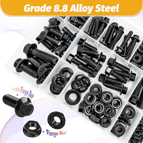 KADRICK 300PCS Flange Hex Bolt Kit. M6 x1.0 M8 x1.25 M10-1.25(12mm to 35mm) - size: M6 M8 M10 300Pcs Flange HEX