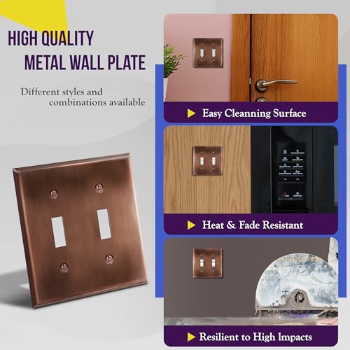 ENERLITES Toggle Light Switch Metal Cover Plate, 2-Gang, Antique Copper - color: Antique Copper, size: Standard Size
