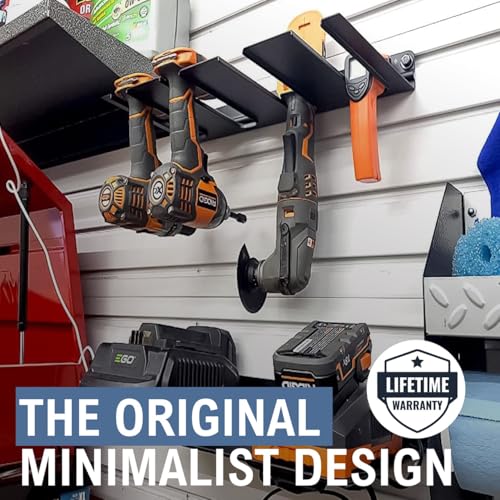 StoreYourBoard Electric Drill Storage Rack Shelf, Holds 4 Drills, Hanging Wall Mounted Organizer for Garage, Home, Workshop, Shed - style: Drill Rack + Shelf
