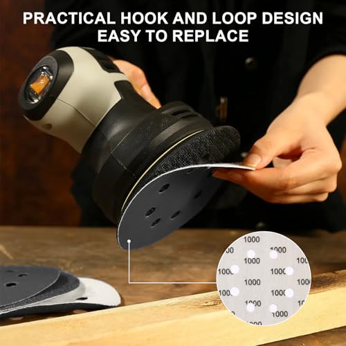 100PCS 5 Inch Sanding Discs Hook & Loop Sandpaper 400/600/800/1000/1500/2000/3000/5000/7000/10000 Grit Orbital Wet Dry Sandpaper with 2PCS Interface Pads for Automotive Wood Metal Polishing
